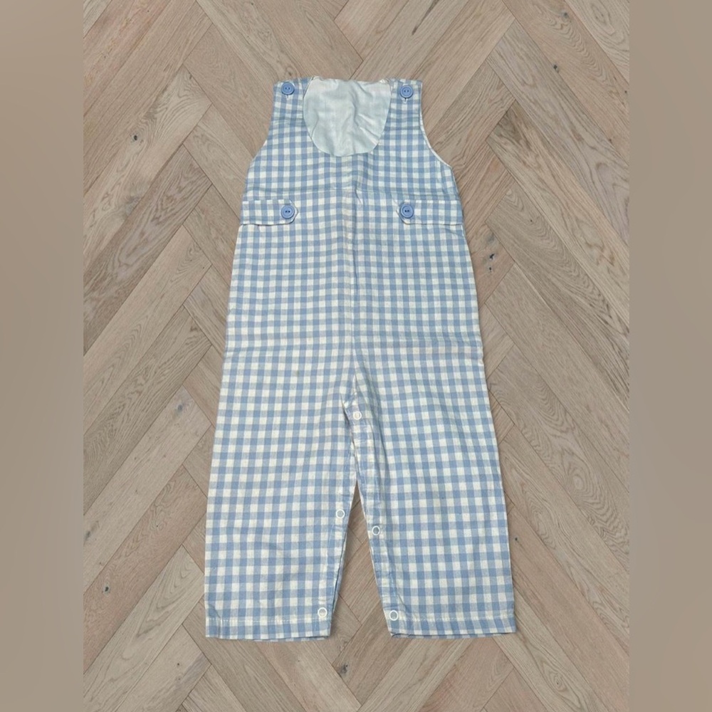 Vintage Blue Checkered Ghingam Kids Overalls